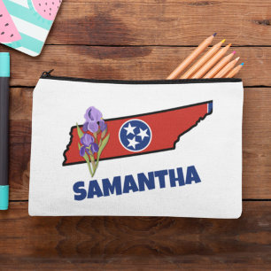 Tennessee Flag & Flower Purple Iris Custom Text Accessory Pouch