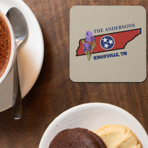 Tennessee Flag & Flower Purple Iris Custom Text Coaster
