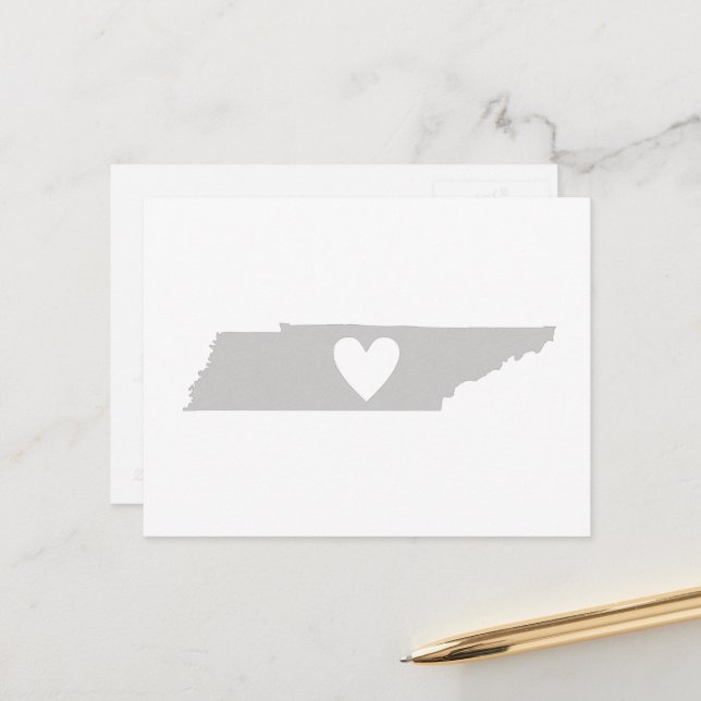Tennessee Grey State Map Shape with Heart Cutout Postcard (Front/Back In Situ)