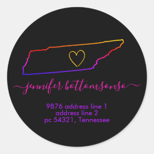 Tennessee home return address Signature rainbow Classic Round Sticker