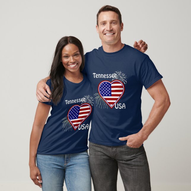 Tennessee July 4th Fireworks Heart Flag Navy T T-Shirt (Unisex)