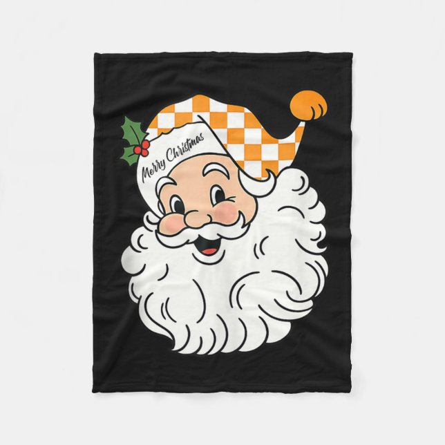 Tennessee Merry Christmas Santa Checkerboard Orang Fleece Blanket (Front)