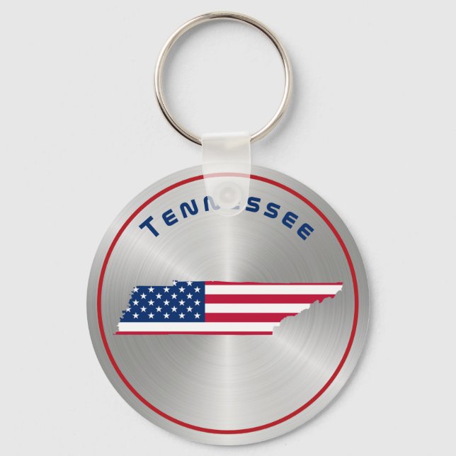 Tennessee Patriotic American Flag Map Key Ring (Front)
