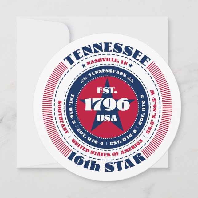 Tennessee State Circular Typography Flat Card (Front)