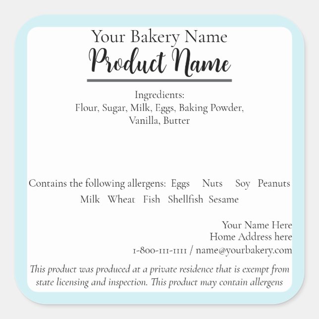 Tennessee State Cottage Food Business Baking Label (Front)