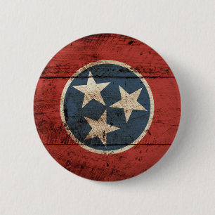 Tennessee State Flag on Old Wood Grain 6 Cm Round Badge