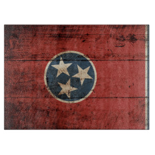 Tennessee State Flag on Old Wood Grain Cutting Board