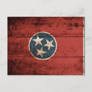 Tennessee State Flag on Old Wood Grain Postcard