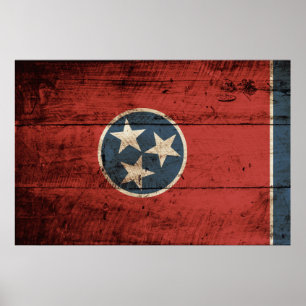 Tennessee State Flag on Old Wood Grain Poster