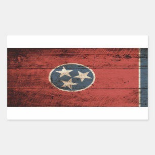 Tennessee State Flag on Old Wood Grain Rectangular Sticker