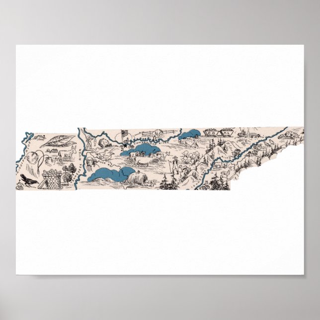 Tennessee Vintage Picture Map Poster (Front)