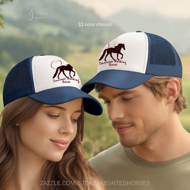 Tennessee Walking Horse Silhouette Heart Trucker Hat (Trucker hat with Tennessee Walker silhouette, heart outline, and text “Tennessee Walking Horse.")