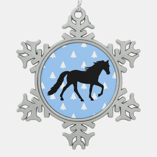 Tennessee Walking Horse White Christmas Trees Snowflake Pewter Christmas Ornament (Front)