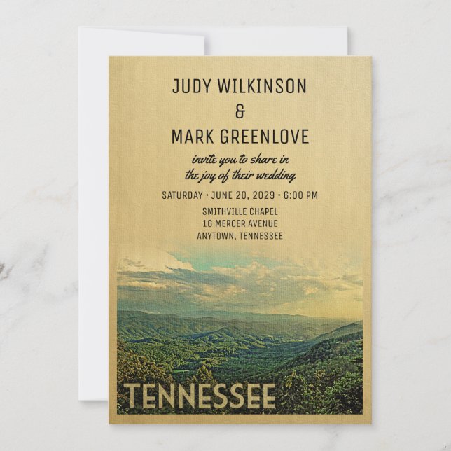 Tennessee Wedding Invitation Vintage Mountains (Front)