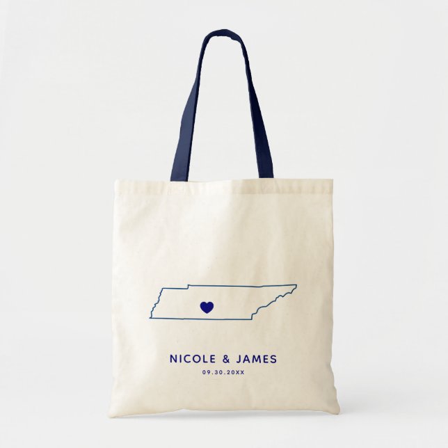 Tennessee Wedding Welcome Bag Map Tote, Navy Blue (Front)