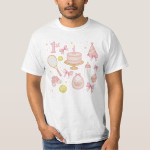 Tennis 1st birthday for baby girl pink tone racket T-Shirt