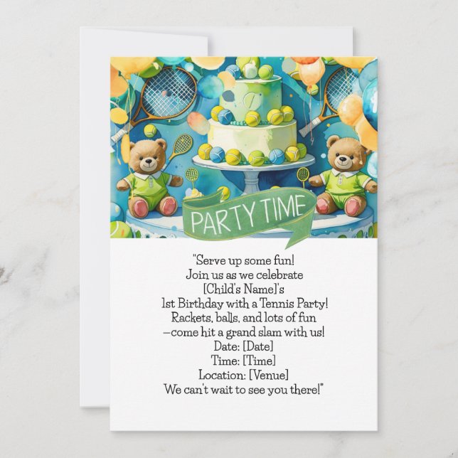 Tennis 1st Birthday for Boy  Invitation (Front)