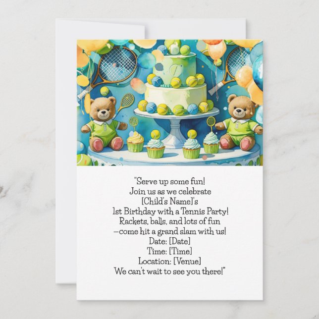 Tennis 1st Birthday for Boy  Invitation (Front)