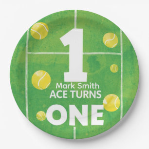 Tennis 1st Birthday on court Paper Plate