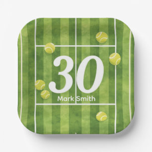 Tennis 30th Birthday Balls on the court Paper Plate