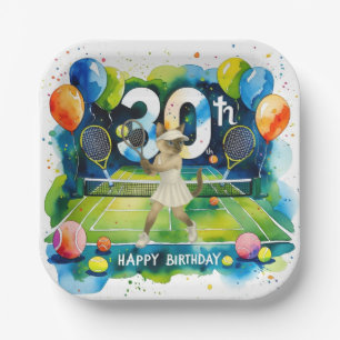 Tennis 30th Birthday for Siamese Cat lovers Paper Plate