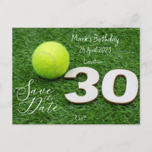 Tennis 30th Birthday Save the Date invitation Postcard