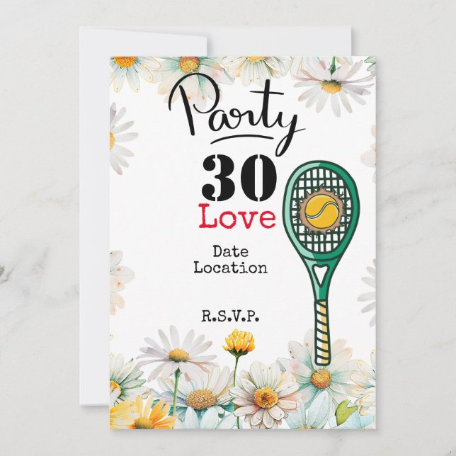 Tennis 30th Birthday  tennis ball and number love  Invitation (Front)