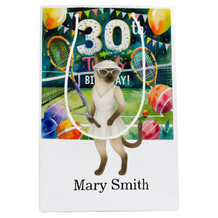 Tennis 30th birthday themed for Siamese Cat lovers Medium Gift Bag