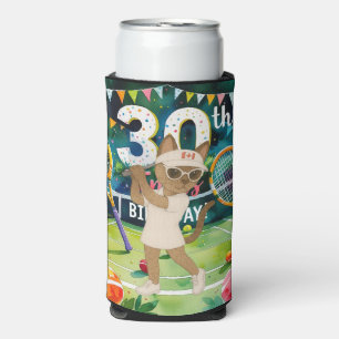 Tennis 30th Birthday themed for Siamese Cat lovers Seltzer Can Cooler