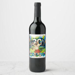 Tennis 30th Birthday themed for Siamese Cat lovers Wine Label