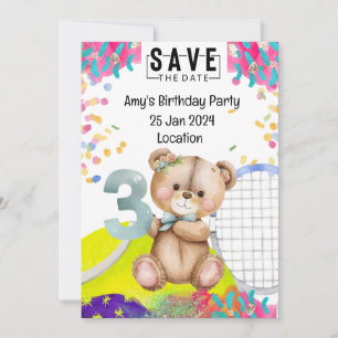 Tennis 3rd Birthday Save the Date for Party Invitation