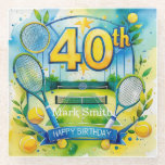 Tennis 40th Birthday Glass Coaster<br><div class="desc">Tennis 40th Birthday Glass Coaster</div>