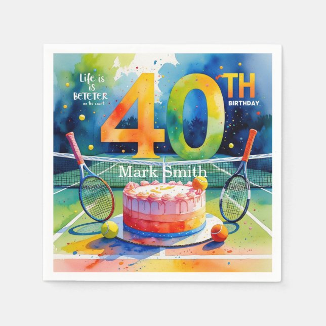 Tennis 40th Birthday Napkin (Front)