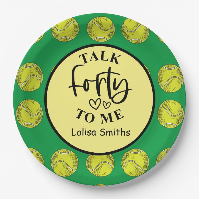 Tennis 40th birthday paper plate  player party  (Front)