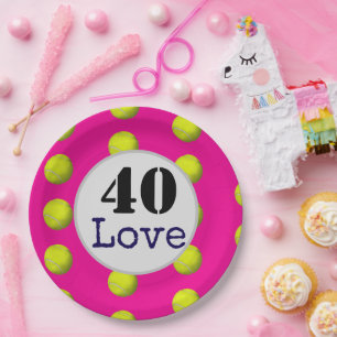 Tennis 40th Birthday tennis ball and number love Paper Plate
