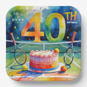 Tennis 40th Birthday tennis ball and number Paper Plate