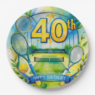 Tennis 40th Birthday tennis ball and number Paper Plate