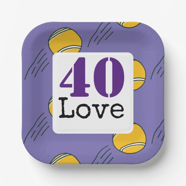 Tennis 40th Birthday  tennis ball number love   Paper Plate (Front)