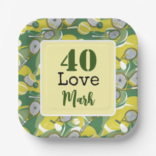 Tennis 40th Birthday  tennis ball number love Paper Plate