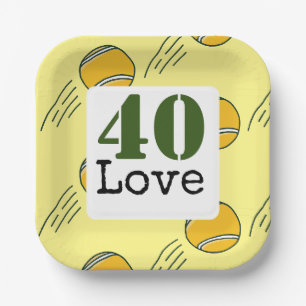Tennis 40th Birthday tennis ball number love Paper Plate