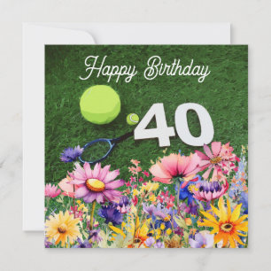 Tennis 40th Birthday with flowers watercolor Card
