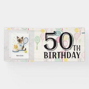 Tennis 50th Birthday for Cat Lovers Banner