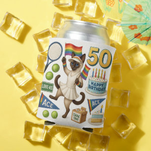 Tennis 50th Birthday for Cat Lovers Can Cooler