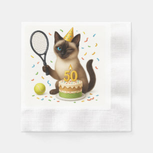 Tennis 50th Birthday for Cat Lovers Napkin