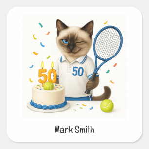 Tennis 50th Birthday for Cat Lovers Square Sticker