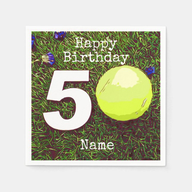 Tennis 50th Birthday  tennis ball and flower  Napkin (Front)