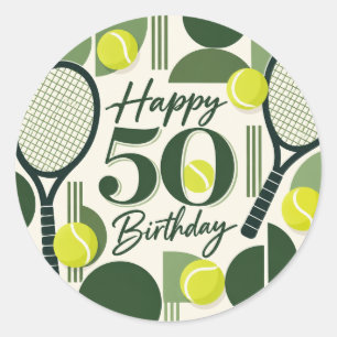 Tennis 50th Birthday tennis ball and number Classic Round Sticker