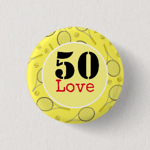 Tennis 50th Birthday tennis ball and number love 3 Cm Round Badge