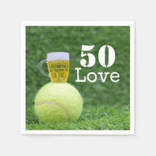 Tennis 50th Birthday tennis ball and number love Napkin