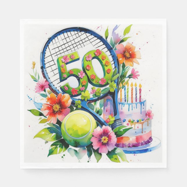 Tennis 50th Birthday  tennis ball and number  Napkin (Front)
